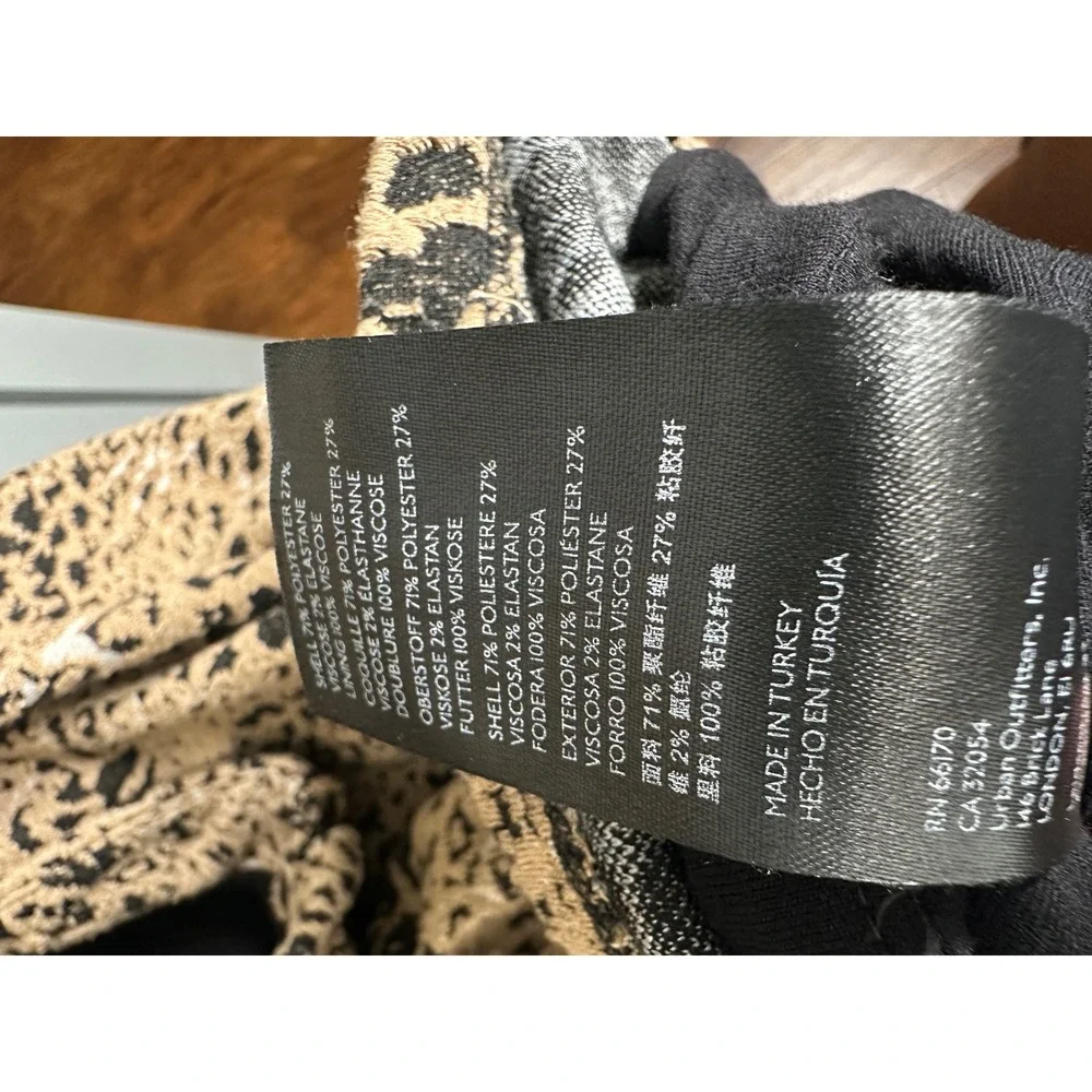Maeve Anthropologie Leopard Print Puff Sleeve Cutout Back Dress Tan Black Sz 16